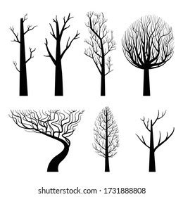 Naked Trees Silhouettes Set Vector Hand Stock Vector Royalty Free
