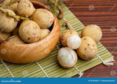 ripe lanzones fruit  wooden table stock image image  food