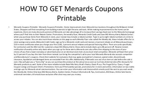 Menards Coupons Printable - Menards Coupons Printable