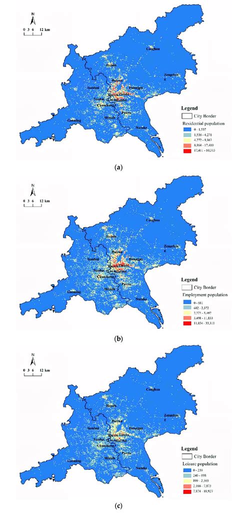 Population distribution of Guangzhou-Foshan in 2019. (a) Residential ...