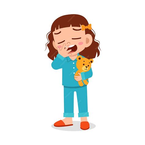 Premium Vector Cute Little Girl Feel Sleepy And Want To Sleep