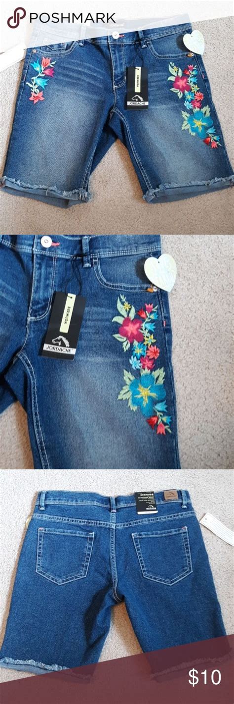 Nwt Girls Jordache Embroidered Floral Jean Shorts