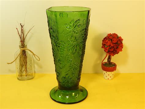 Vintage Green Glass Vase Planter Grape Vine Vase Green Floral