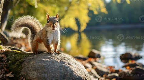 Close-up photo of a Squirrel looking in their habitat. Generative AI ...