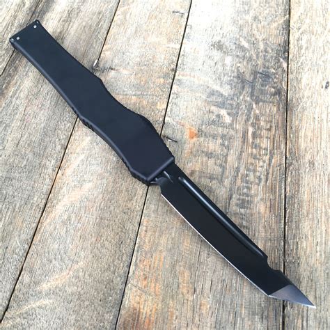 Microtech Halo 5 V Tanto OTF Automatic Tactcal Black (4.6" Black DLC ...