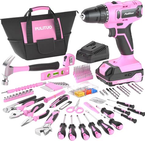 Amazon.com: Pink Drill Tool Kit Set: 20V Cordless Power Drill Tool Box