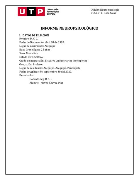 Informe Minimental Trabajo grupal completo CURSO Neuropsicología