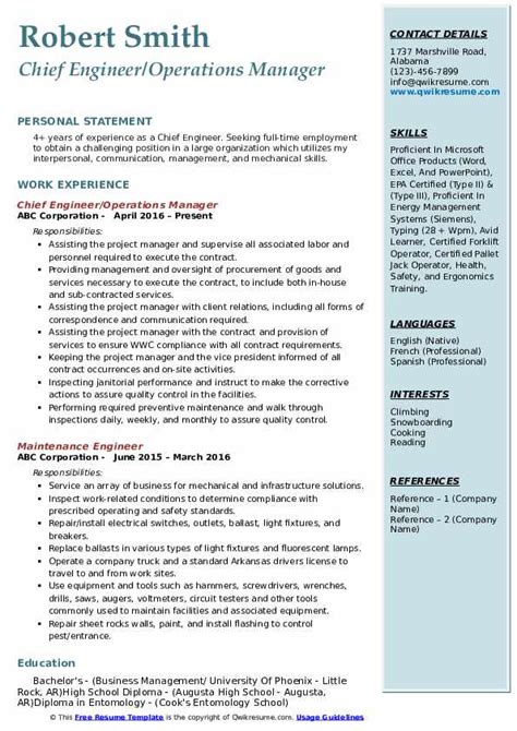 10+ Chief Engineer Resume Samples & Templates for 2025