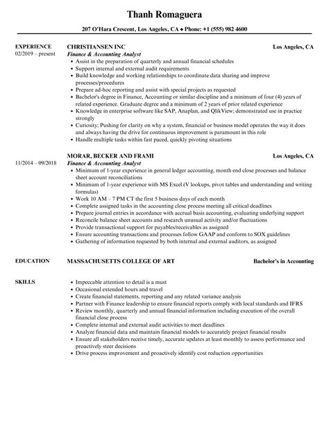 Finance Accounting Analyst Resume Samples Velvet Jobs