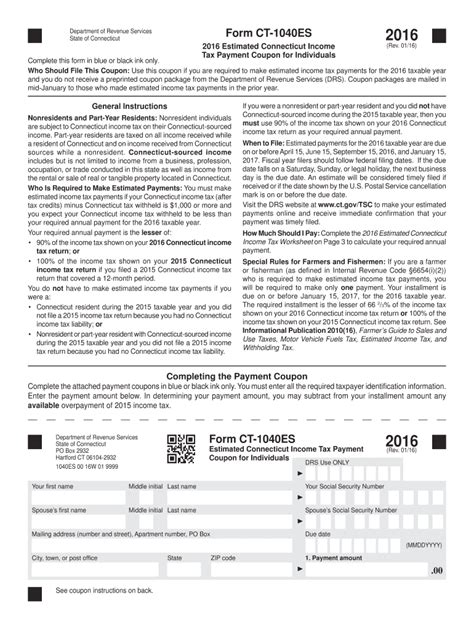 2016 Form Ct Drs Ct 1040es Fill Online Printable Fillable Blank Pdffiller