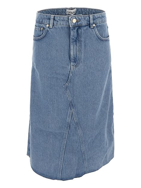 Ganni Heavy Denim Midi Skirt In Blue Lyst