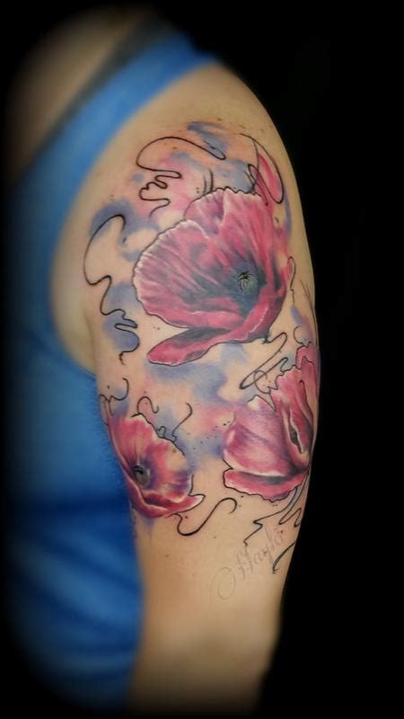 Watercolor With Realistic Poppy Flowers By Haylo By Haylo Tattoonow