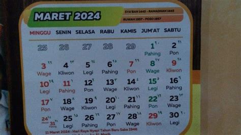 Daftar Kalender Jawa Jumat 15 Maret 2024 4 Ramadhan 1445 H Lengkap