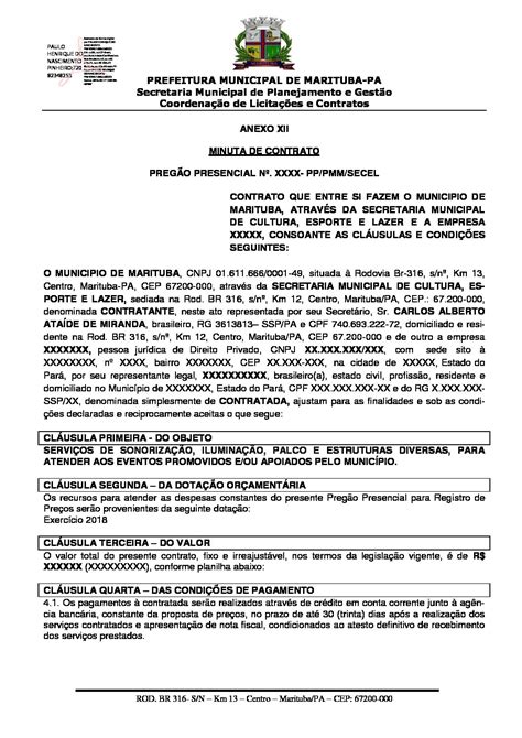 Minuta Do Contrato Prefeitura Municipal De Marituba Pa