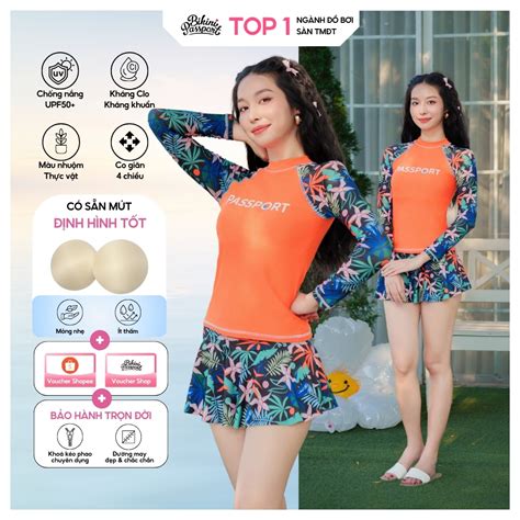 Bộ đồ bơi NỮ BIKINI PASSPORT kiểu Hai mảnh tay dài váy Đen BS BL Shopee Việt Nam