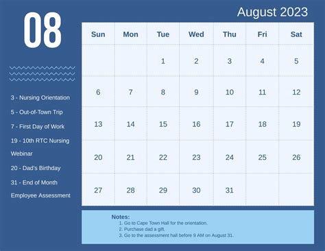 Printable August 2023 Calendar Template in Google Docs, Illustrator ...