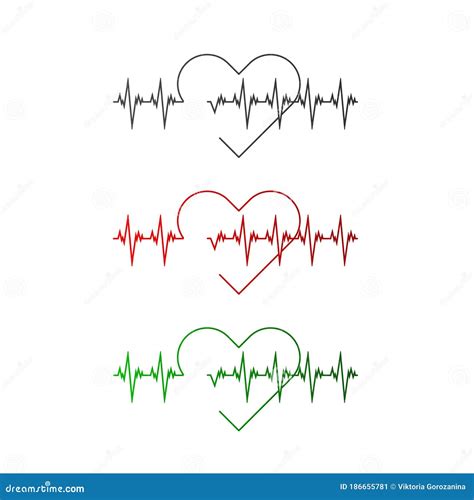 Heartbeat Cardiogram or Cardiograph. Vector Electrocardiogram Icon Set ...