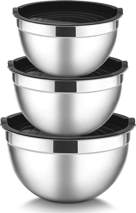 HaWare Mixing Bowls Set Of 3 Stainless Steel Salad Bowls With Airtight