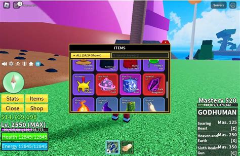 Blox Fruits 2550 lvl GodHuman 520 Dough Gravity Fruit Quake Fruit $14M