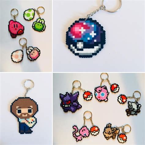 Custom Made Mini Perler Bead 8 Bit Keychains Etsy Mini Perler Beads Bead Designs Etsy T