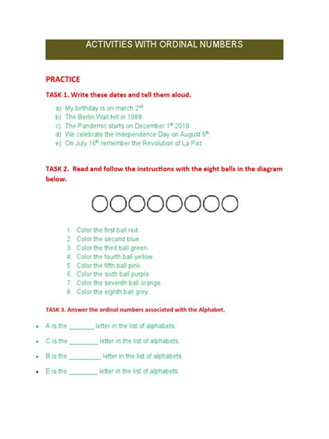 Activities Ordinal Numbers | PDF