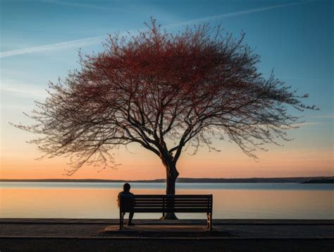 A Person Sitting On A Bench Next To A Tree Stock Illustration