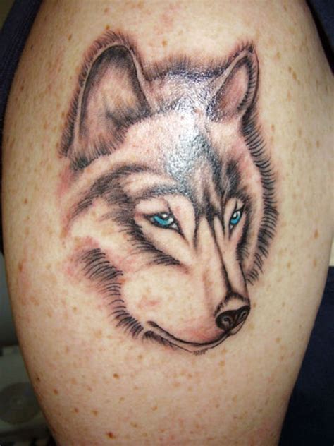 Serious wolf with blue eyes tattoo - Tattooimages.biz