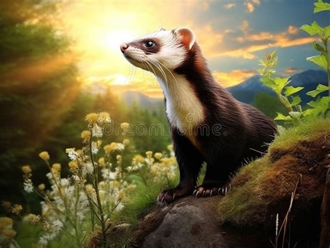 Polecat Coloured Ferret Made With Generative Ai Illustration Stock