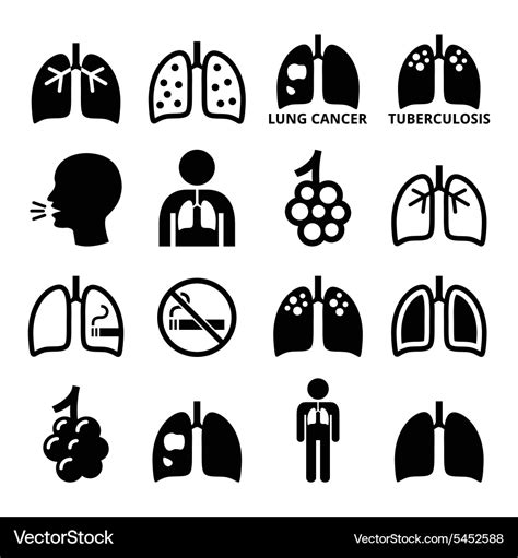 Lungs Lung Disease Icons Set Royalty Free Vector Image