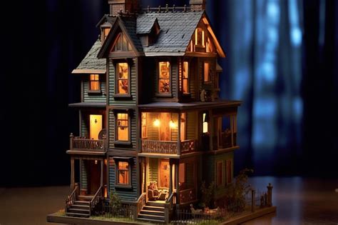 Premium Ai Image A Haunted Dollhouse With Flickering Lights Ai Generated