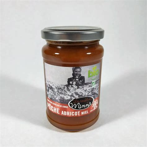 Confiture Pêche Abricot Miel BIO 350g 65 le pot Bienvenue