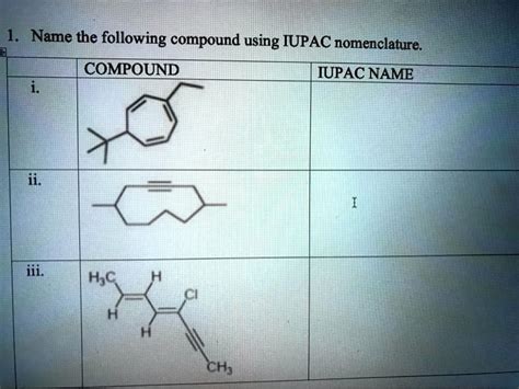 Solved Name The Following Compound Using Iupac Nomenclature Compound