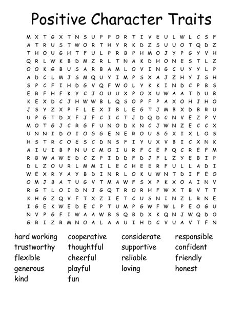 Character Traits Word Search Puzzle