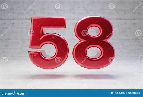 Red Number 58 Metallic Red Color Digit Isolated On Concrete Background