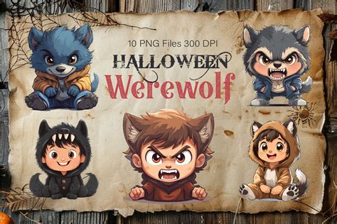 Cute Halloween Werewolf. TShirt Sticker. By Keno shop | TheHungryJPEG