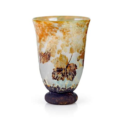 Daum Nancy Autumn Leaves Cameo Glass Vase French Glass