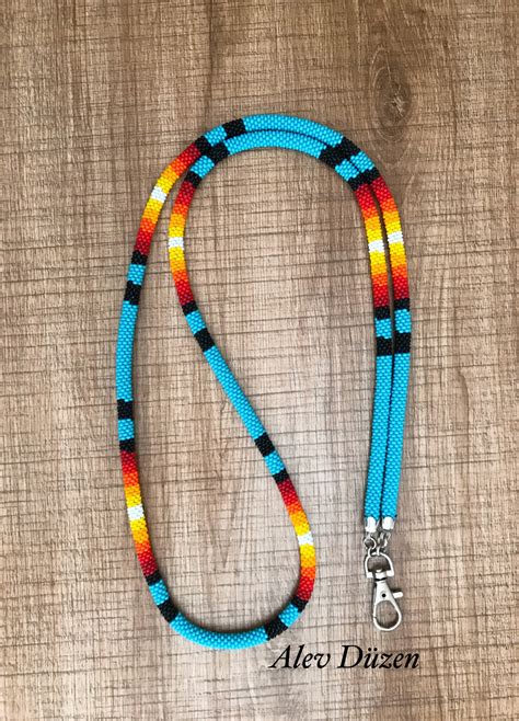 Native American Style Lanyard Beaded Badge Holder Beaded Lanyard