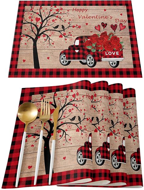 Rdsfhsp Happy Valentine S Day Love Heart Tree Placemats For Dining