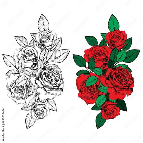 Vintage roses. Set of gothic tattoos. Collection of graphic and color ...