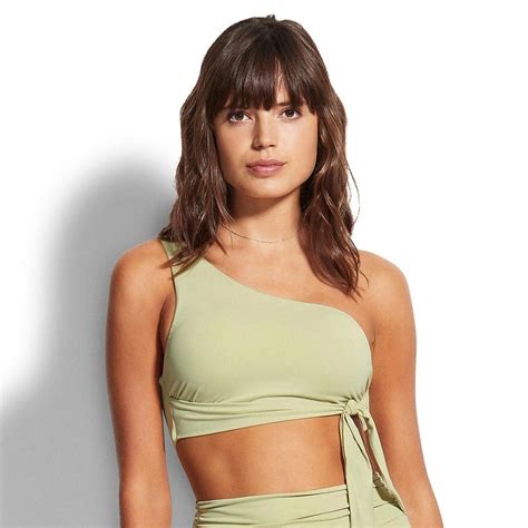 Seafolly Active One Shoulder Bikini Top In Pear