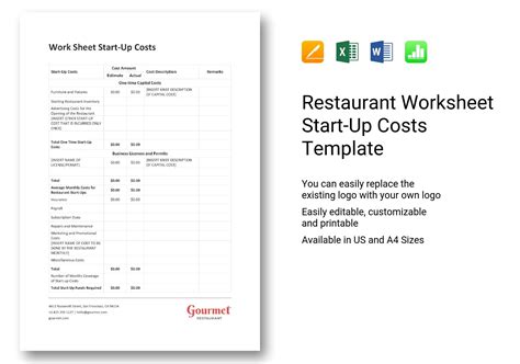 Restaurant Worksheet Start Up Costs Template In Word Excel Apple