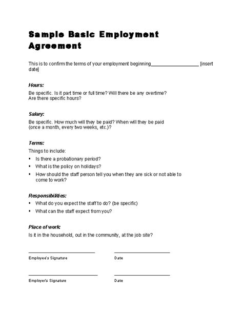 Sample Basic Employment Agreement Contract Pdfsimpli