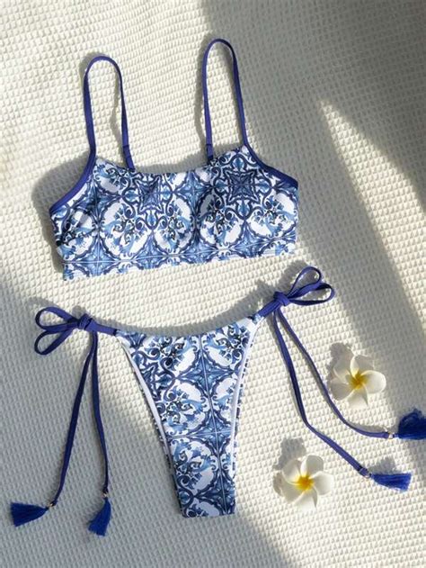 SHEIN Swim BohoFeel Bañador bikini con estampado de dibujo con diseño