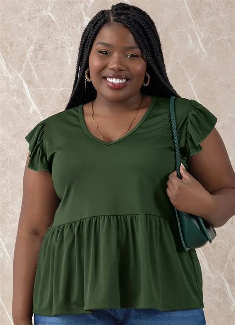 Blusa Verde Peplum Plus Size Marguerite