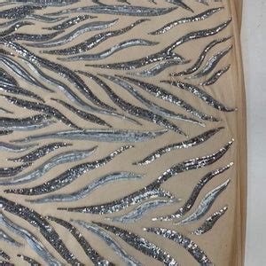 Silver Bridal Spandex Nude Mesh Lace Sequins Stretch Fabric By The Yard 4 Way Stretch