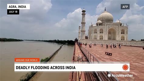 Floodwaters Reach The Walls Of The Taj Mahal For The First Time In