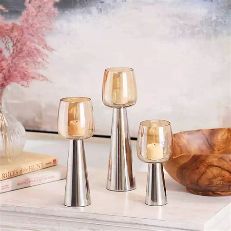 Modern Silver Base Glass 3-pc. Candle Holder Set | Kirklands Home