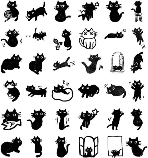 Cute Black Cat Stickers For Water Bottles Kawaii Stickers Pack Vinyl Waterproof