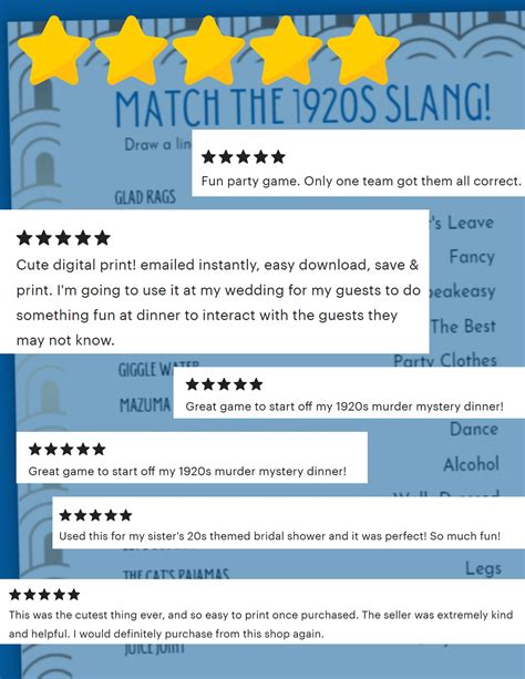 Roaring 20s Match The Slang Game Printable For Gatsby Art Deco Bridal