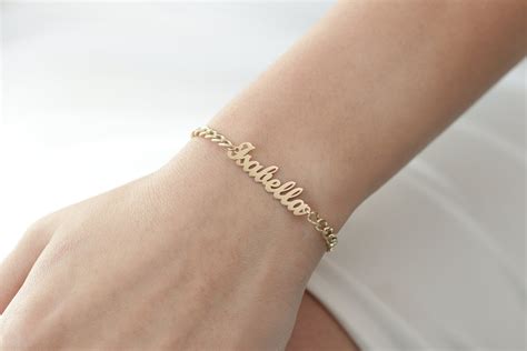 14k Solid Gold Name Plate Bracelet Personalized Name Bracelet Gold Name